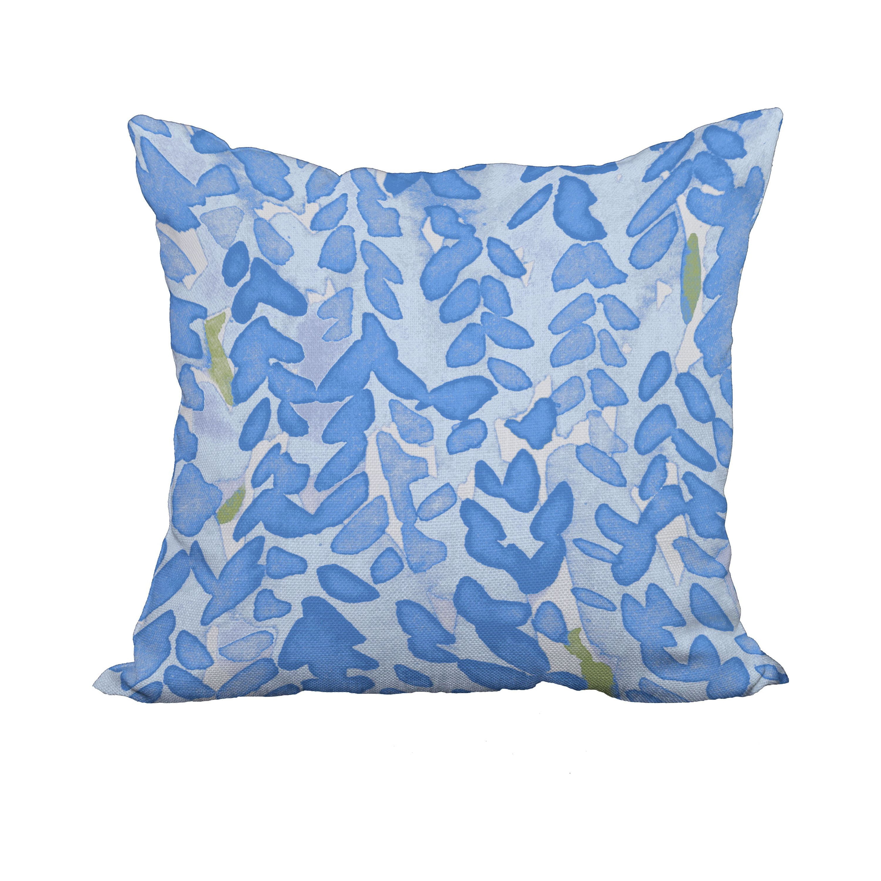 18 x 18 Inch Flower Bell Blue Floral Print Decorative Polyester Throw Pillow with Linen Texture