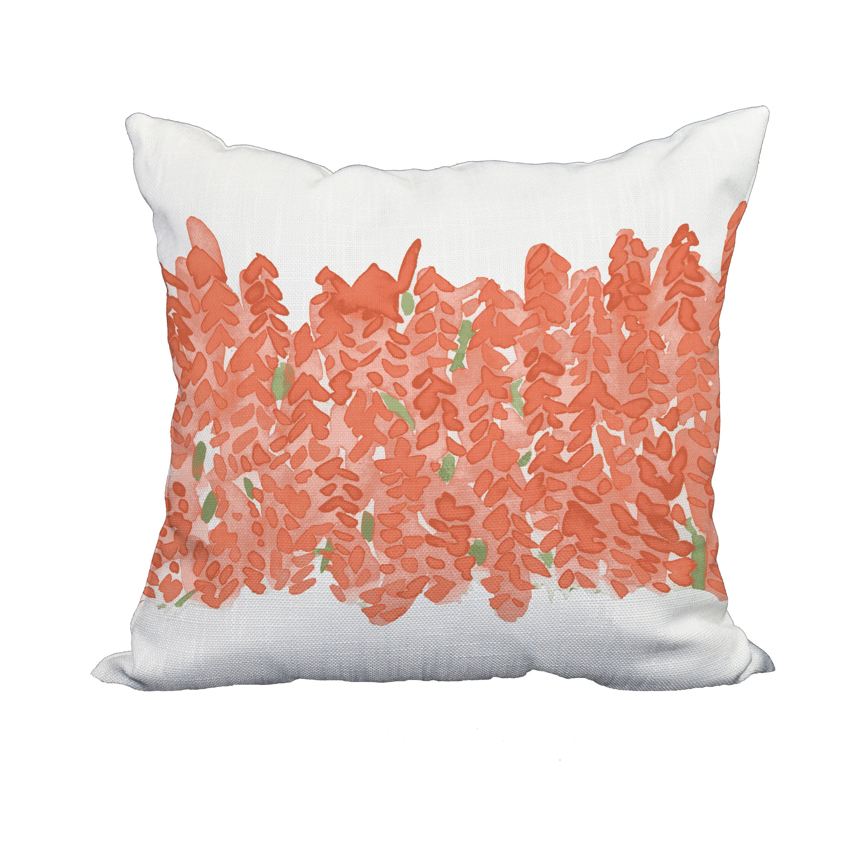 18 x 18 Inch Flower Bell Bunch Peach Floral Print Decorative Polyester Throw Pillow with Linen Texture