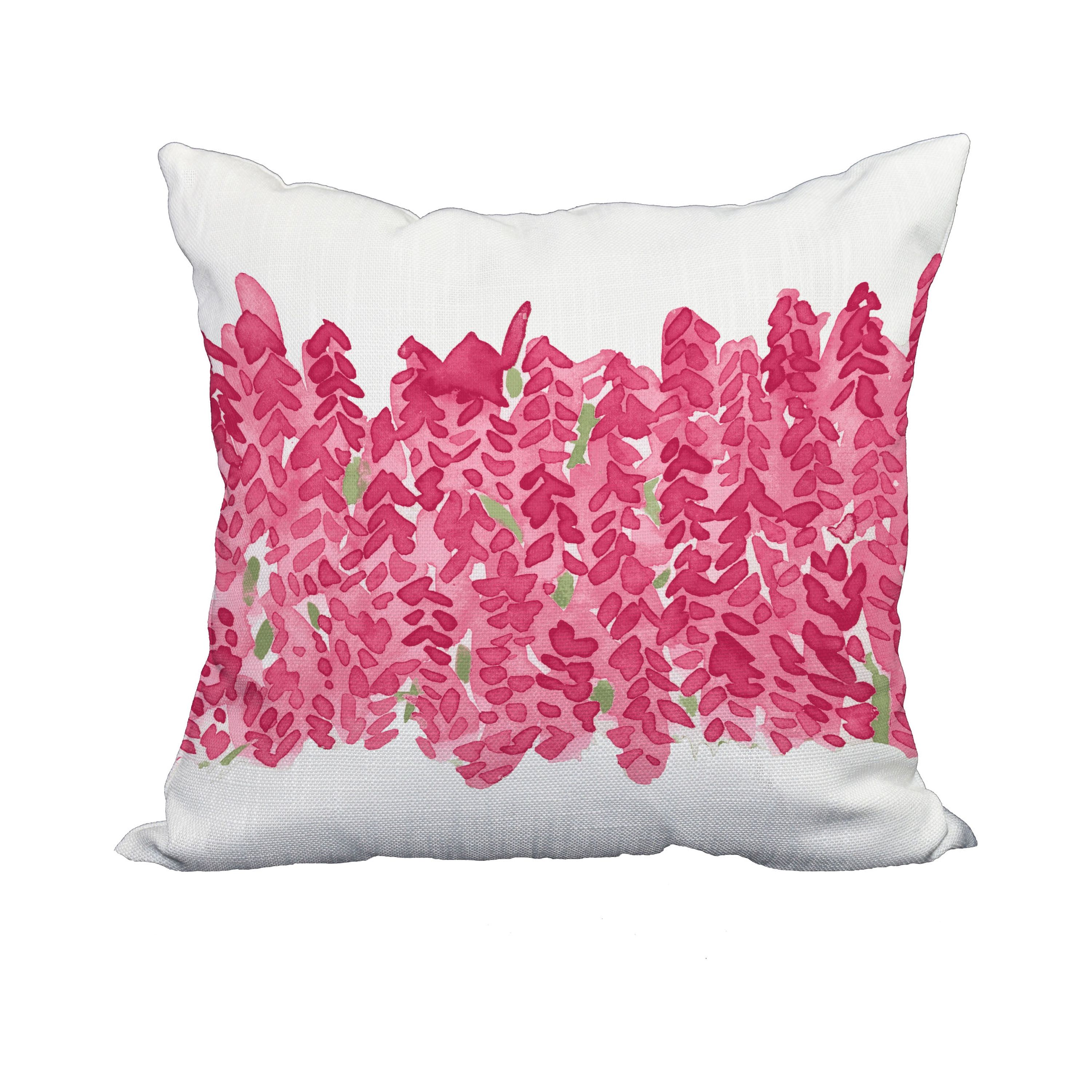 18 x 18 Inch Flower Bell Bunch Pink Floral Print Decorative Polyester Throw Pillow with Linen Texture