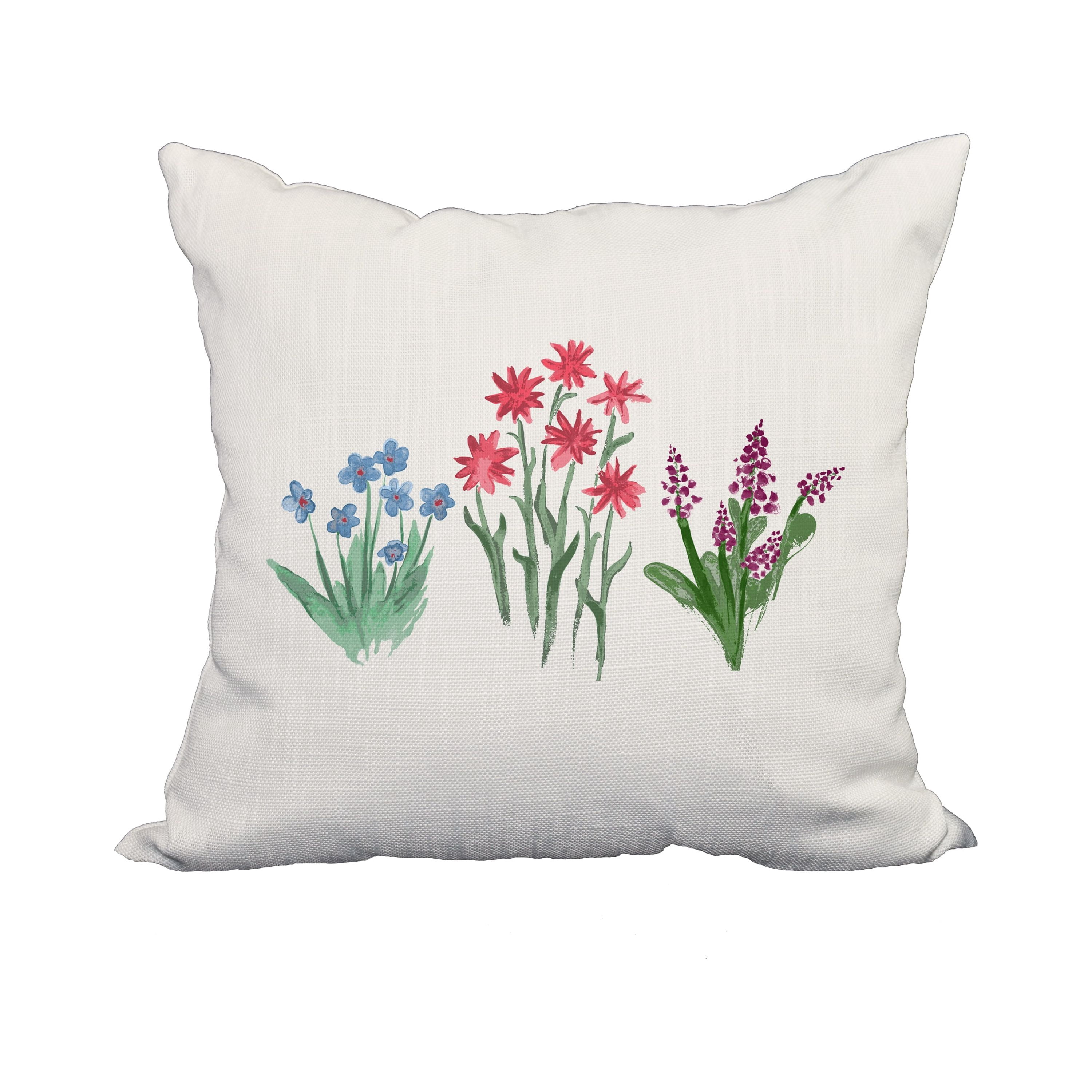 18 x 18 Inch Flower Trio Light Blue Floral Print Decorative Polyester Throw Pillow with Linen Texture