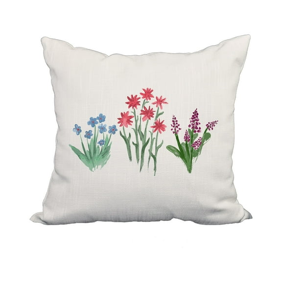 18 x 18 Inch Flower Trio Light Blue Floral Print Decorative Polyester Throw Pillow with Linen Texture