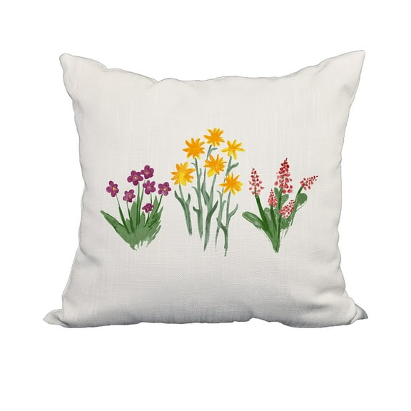 18 x 18 Inch Flower Trio Purple Floral Print Decorative Polyester Throw Pillow with Linen Texture