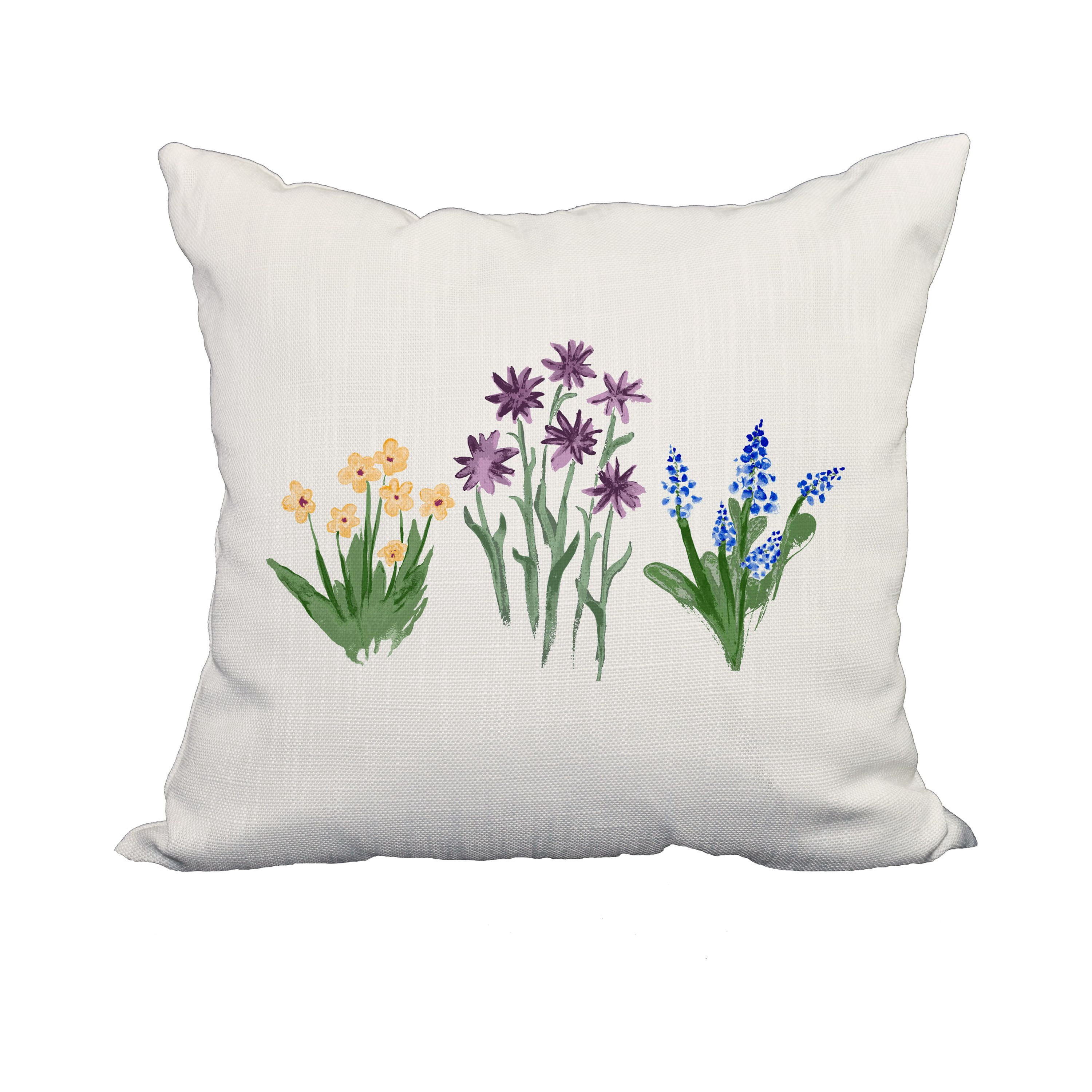 18 x 18 Inch Flower Trio Purple Floral Print Decorative Polyester Throw Pillow with Linen Texture