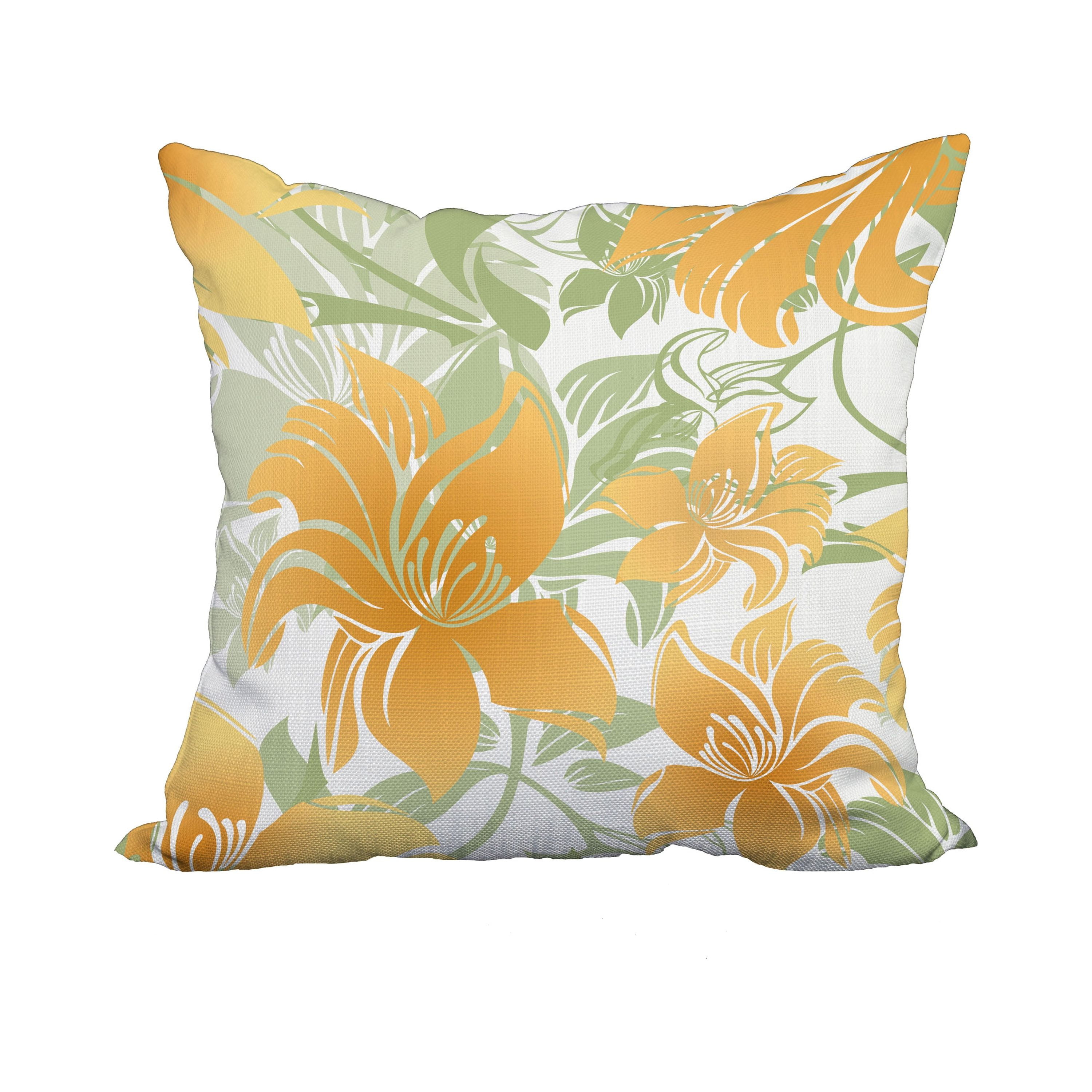 18 x 18 Inch Gold Floral Print Decorative Polyester Throw Pillow with a Linen Texture