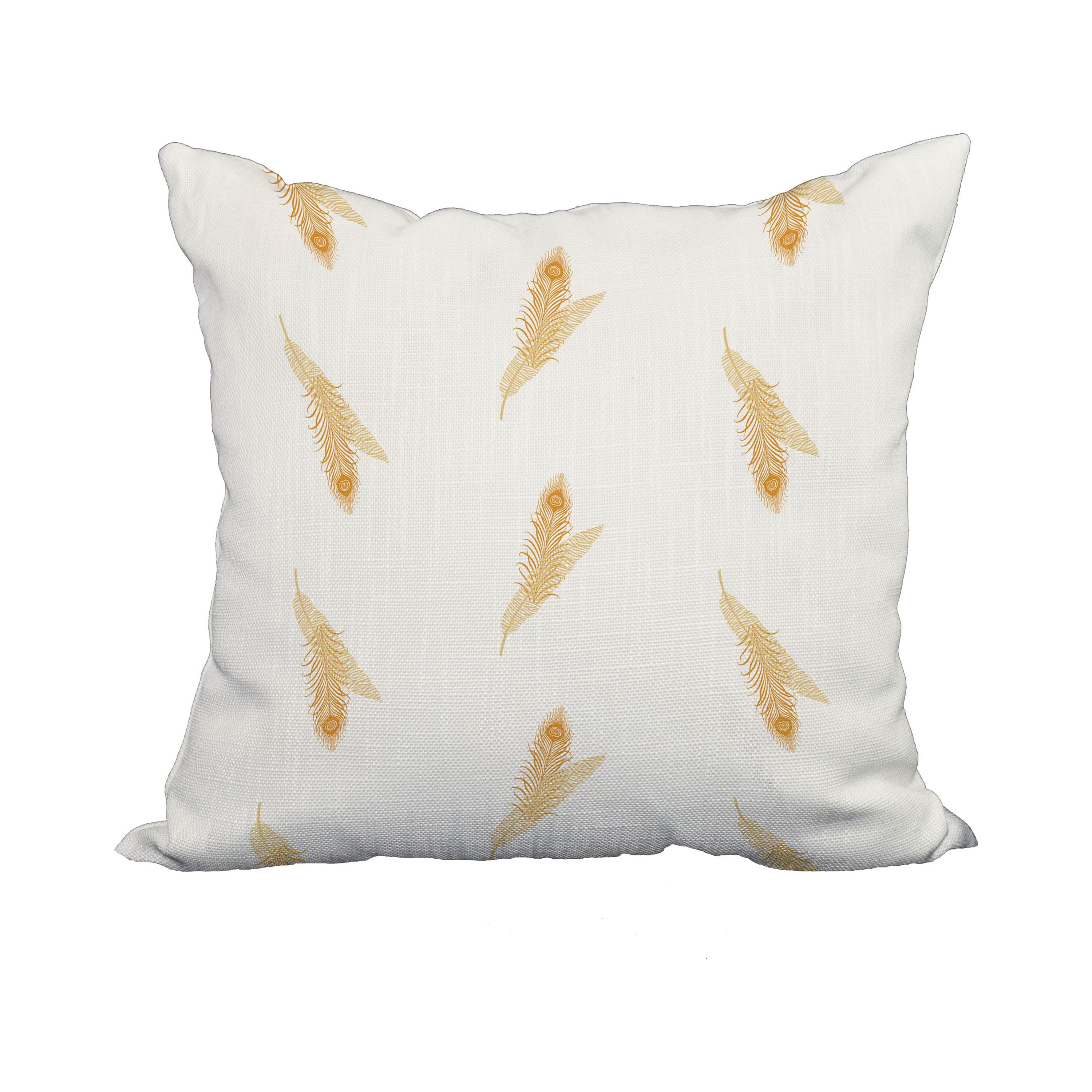 18 x 18 Inch Gold Floral Print Decorative Polyester Throw Pillow with a Linen Texture