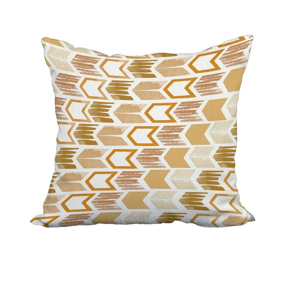18 x 18 Inch Gold Geometric Print Decorative Polyester Throw Pillow with a Linen Texture