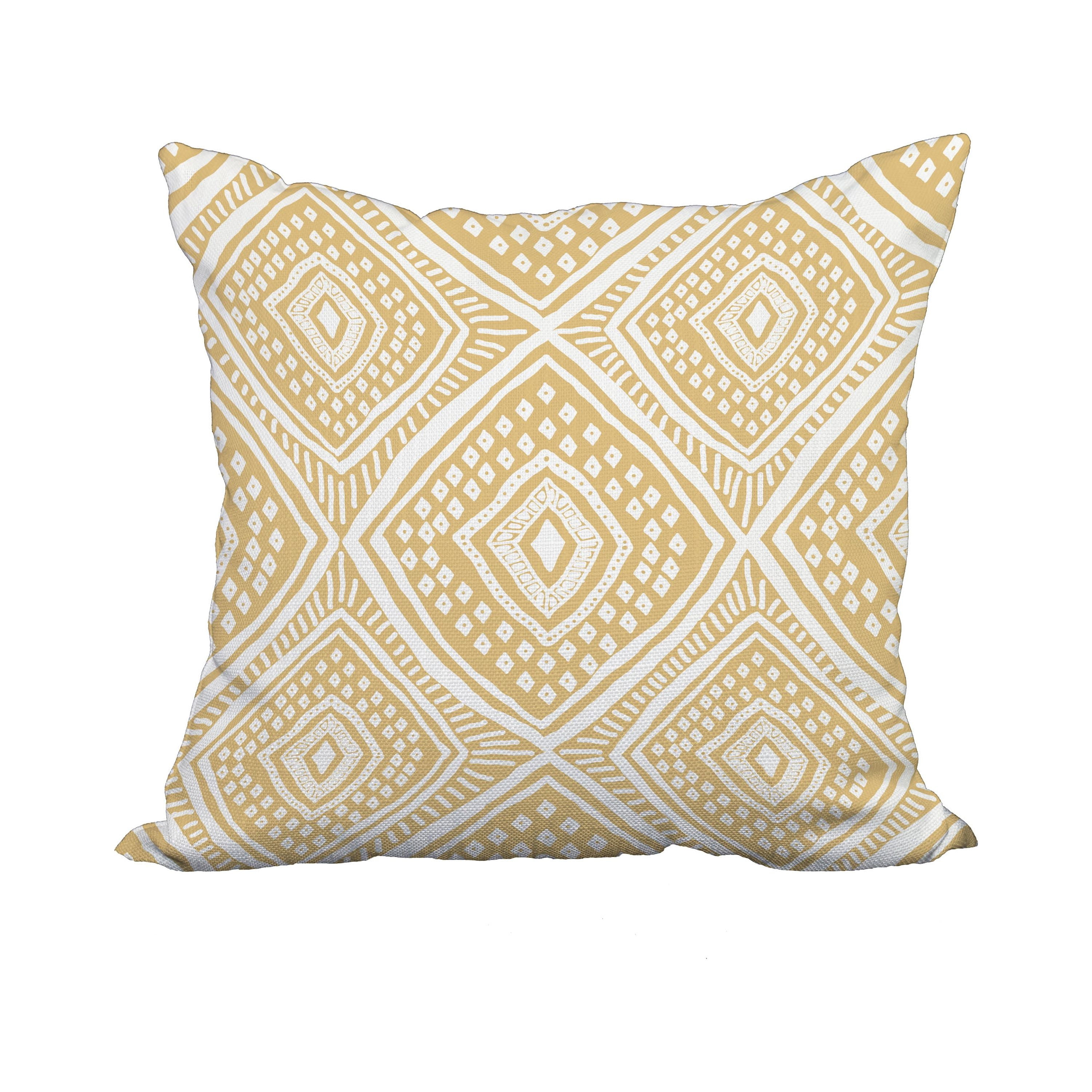 18 x 18 Inch Gold Geometric Print Decorative Polyester Throw Pillow with a Linen Texture