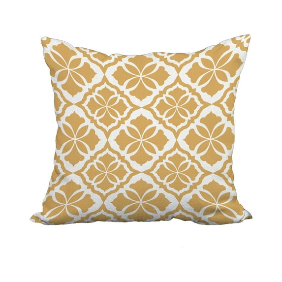 18 x 18 Inch Gold Geometric Print Decorative Polyester Throw Pillow with a Linen Texture