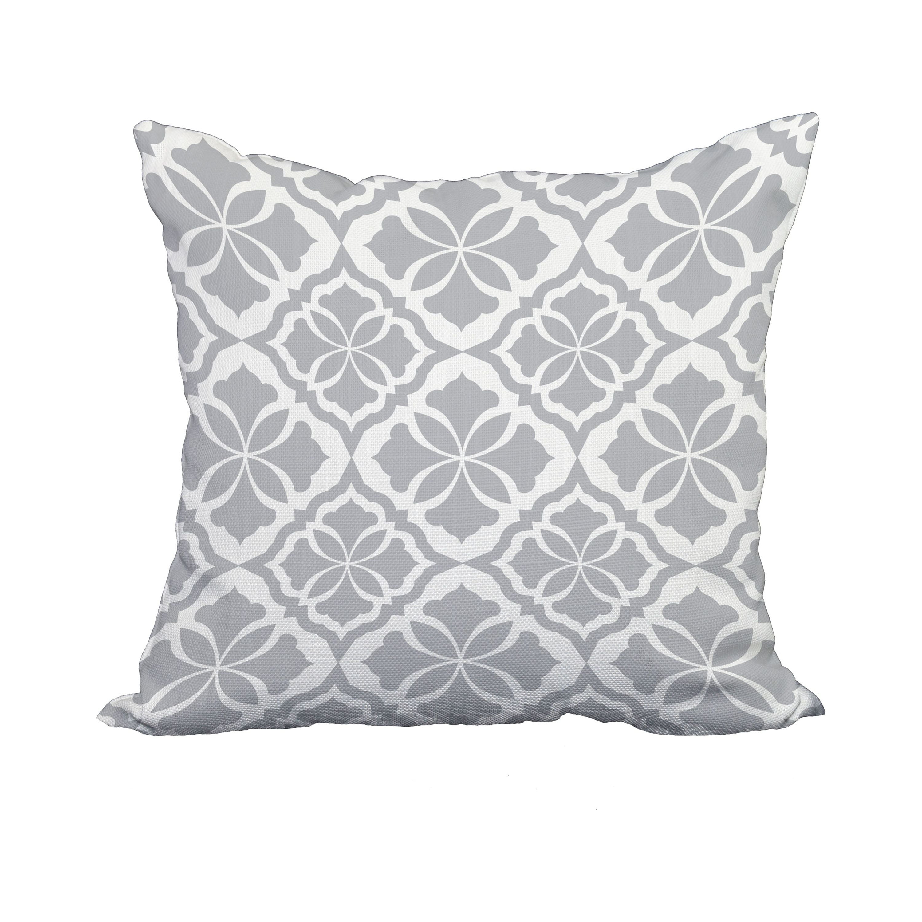 18 x 18 Inch Gray Geometric Print Decorative Polyester Throw Pillow with a Linen Texture