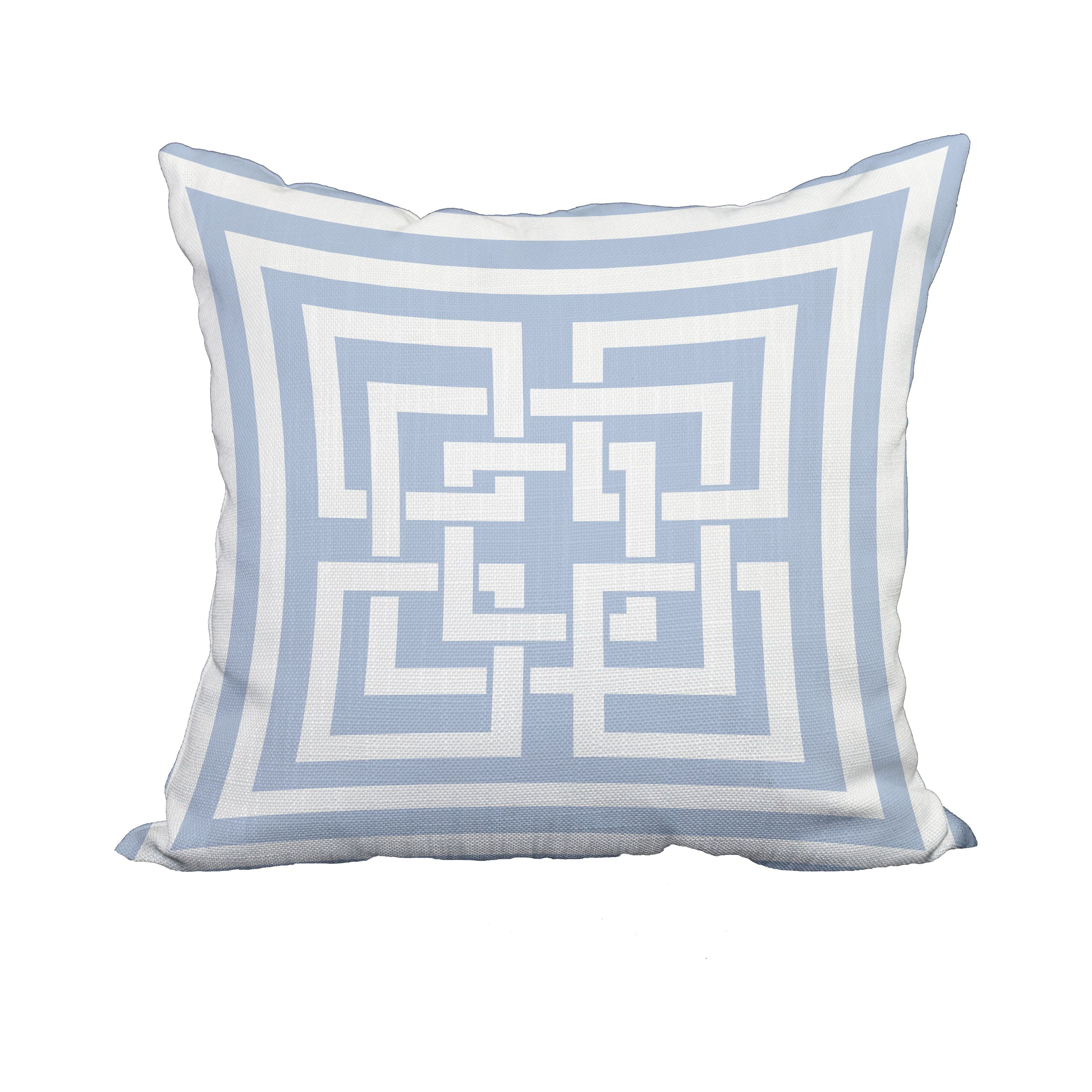 18 x 18 Inch Greek New Key Blue Geometric Print Decorative Polyester Throw Pillow with Linen Texture