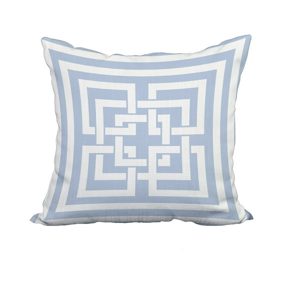 18 x 18 Inch Greek New Key Blue Geometric Print Decorative Polyester Throw Pillow with Linen Texture