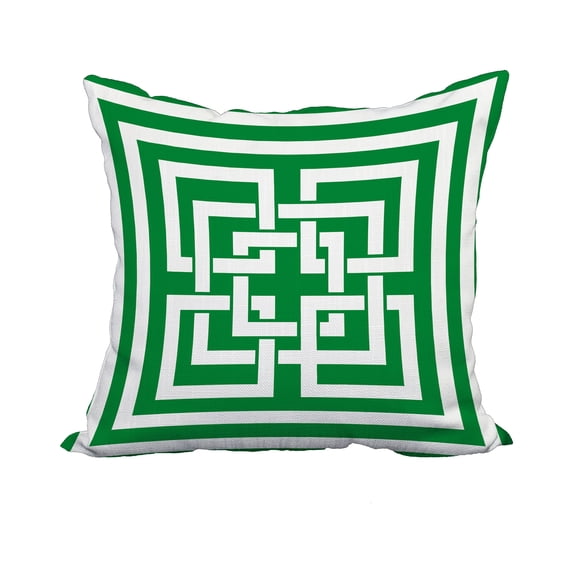 18 x 18 Inch Greek New Key Green Geometric Print Decorative Polyester Throw Pillow with Linen Texture