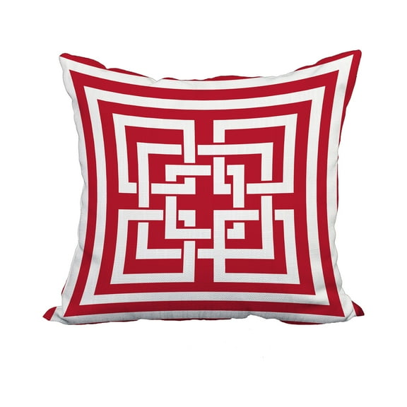 18 x 18 Inch Greek New Key Red Geometric Print Decorative Polyester Throw Pillow with Linen Texture