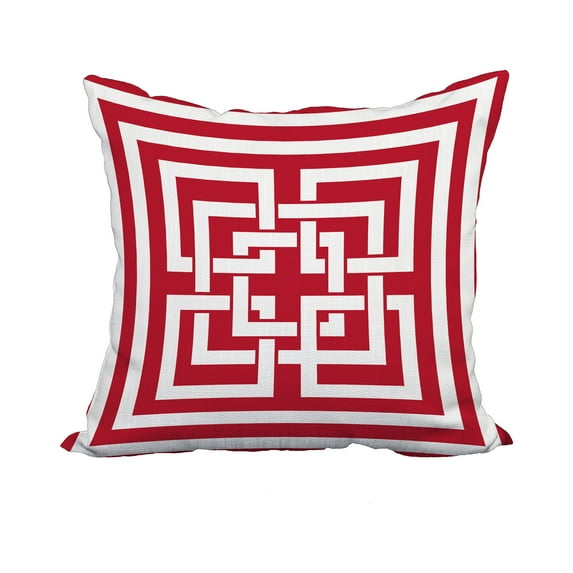 18 x 18 Inch Greek New Key Red Geometric Print Decorative Polyester Throw Pillow with Linen Texture