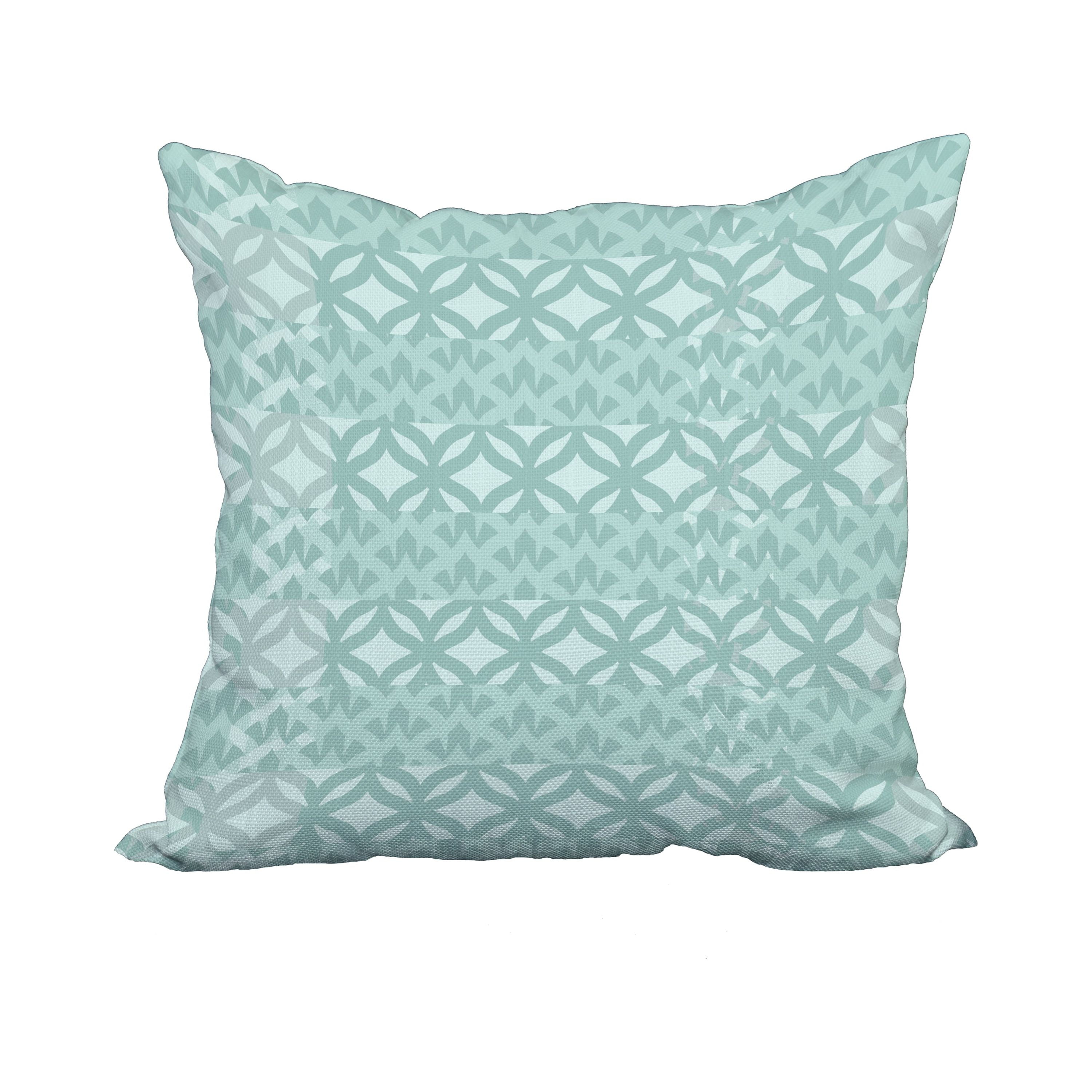 18 x 18 Inch Greeko Simple Aqua Geometric Print Decorative Polyester Throw Pillow with Linen Texture