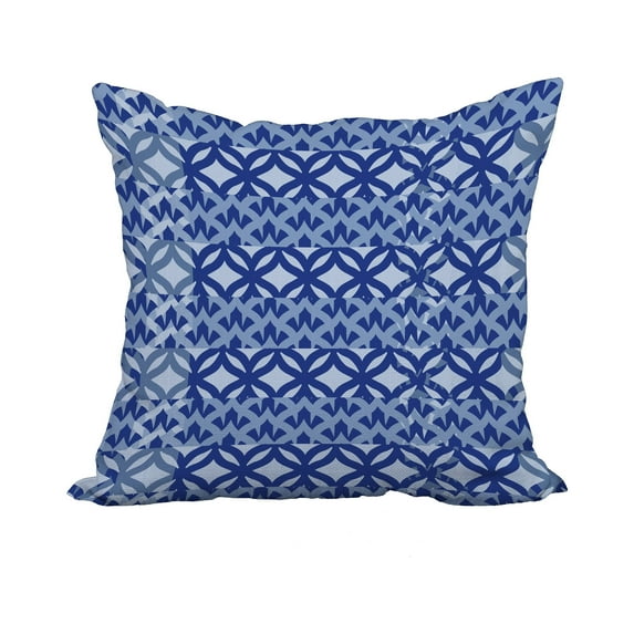 18 x 18 Inch Greeko Simple Royal Blue Geometric Print Decorative Polyester Throw Pillow with Linen Texture
