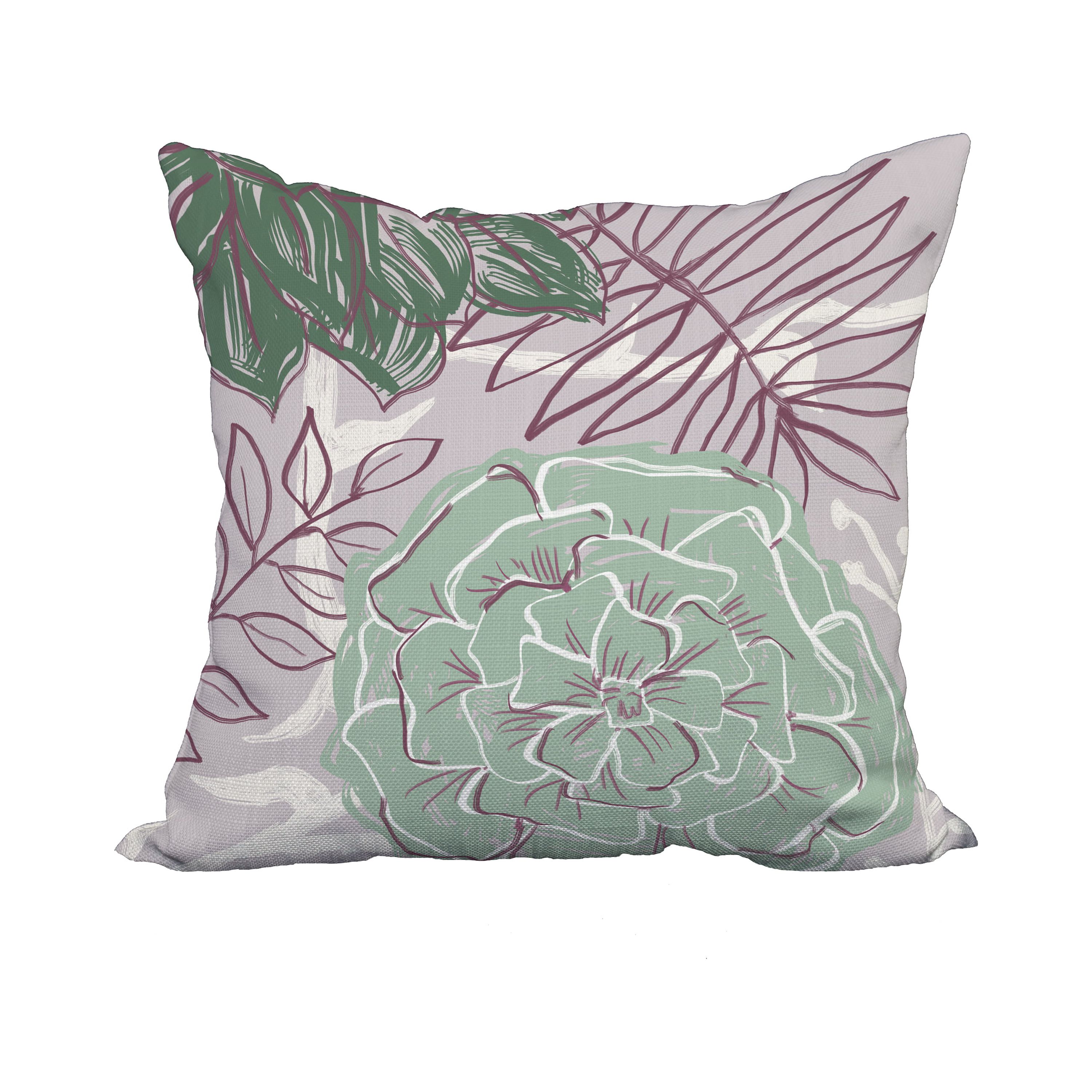 18 x 18 Inch Green Floral Print Decorative Polyester Throw Pillow with a Linen Texture