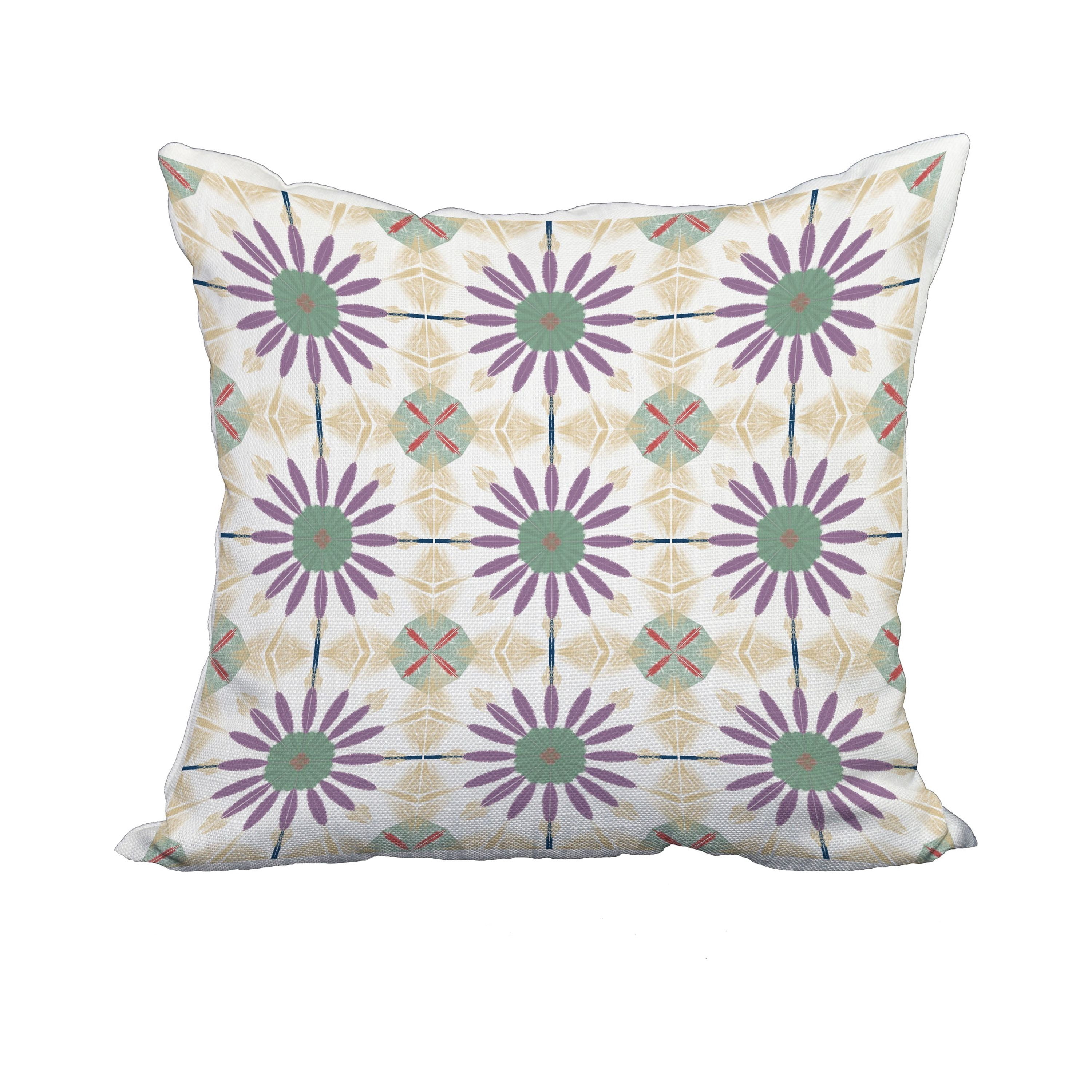 18 x 18 Inch Green Geometric Print Decorative Polyester Throw Pillow with a Linen Texture