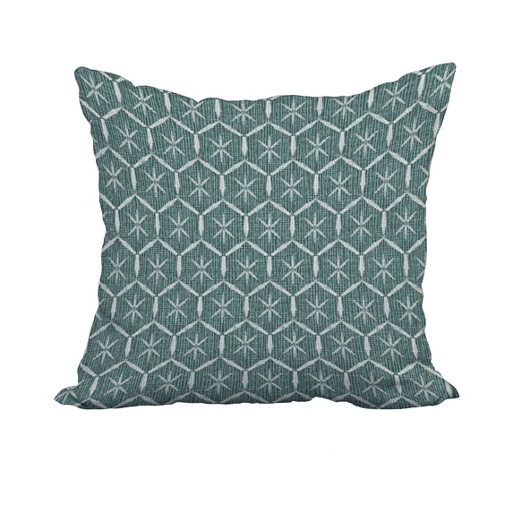 18 x 18 Inch Green Geometric Print Decorative Polyester Throw Pillow with a Linen Texture