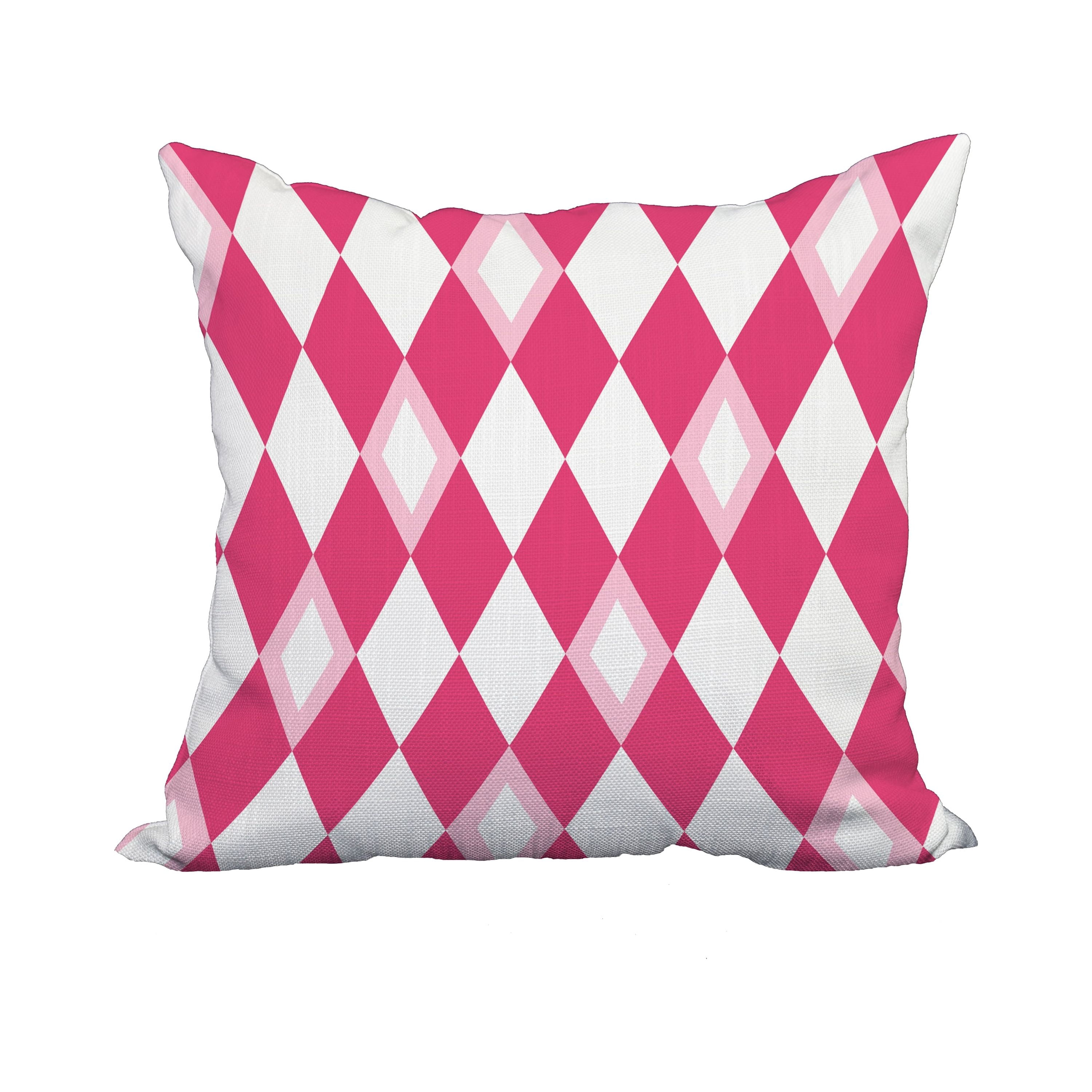 18 x 18 Inch Harlequin Pink/Fuchsia Geometric Print Decorative Polyester Throw Pillow with Linen Texture