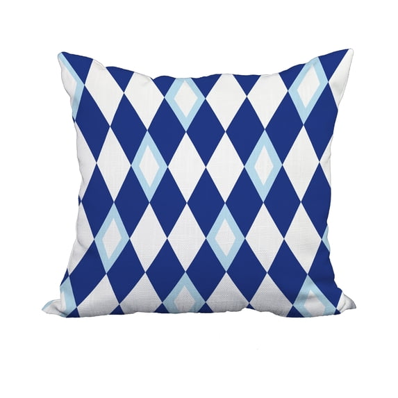 18 x 18 Inch Harlequin Royal Blue Geometric Print Decorative Polyester Throw Pillow with Linen Texture