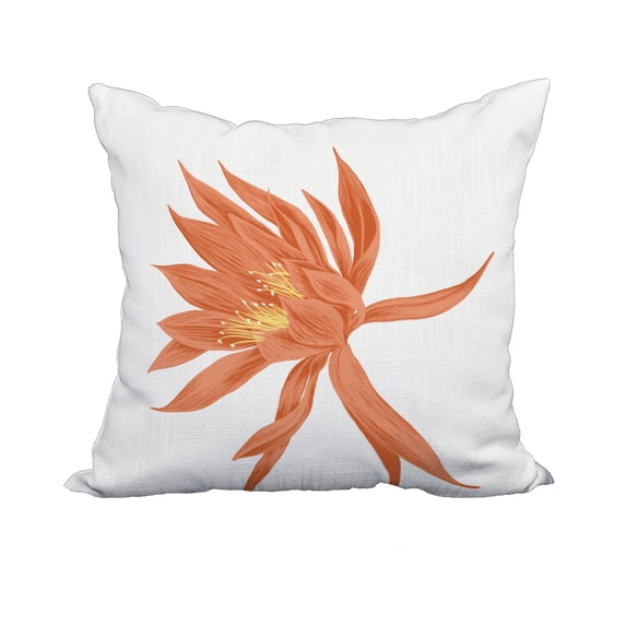 18 x 18 Inch Hojaver Orange Floral Print Decorative Polyester Throw Pillow with Linen Texture