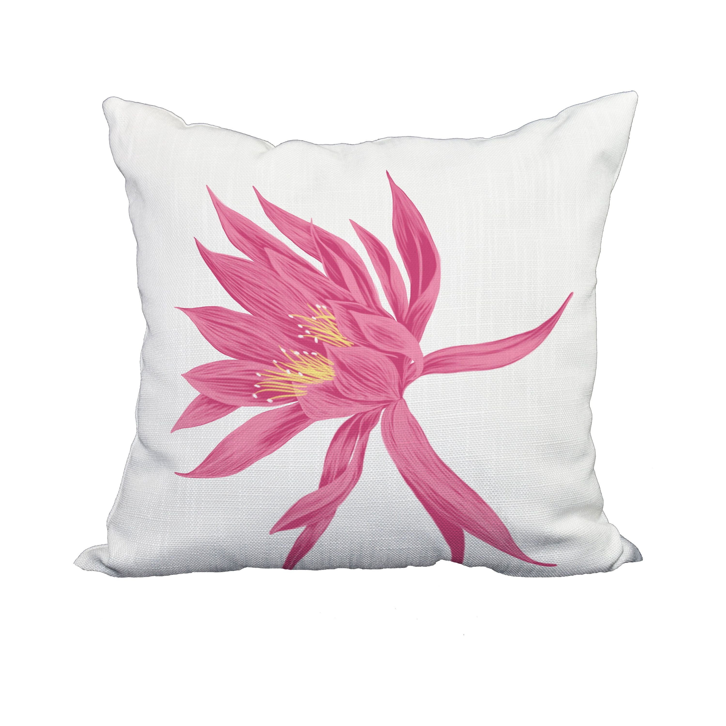 18 x 18 Inch Hojaver Pink Floral Print Decorative Polyester Throw Pillow with Linen Texture