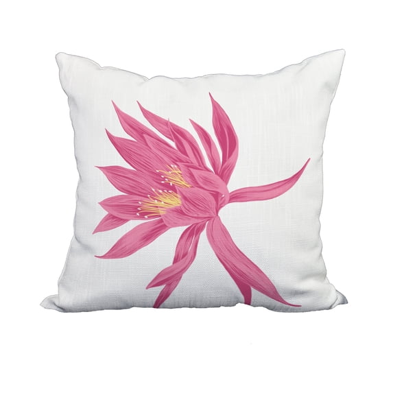 18 x 18 Inch Hojaver Pink Floral Print Decorative Polyester Throw Pillow with Linen Texture