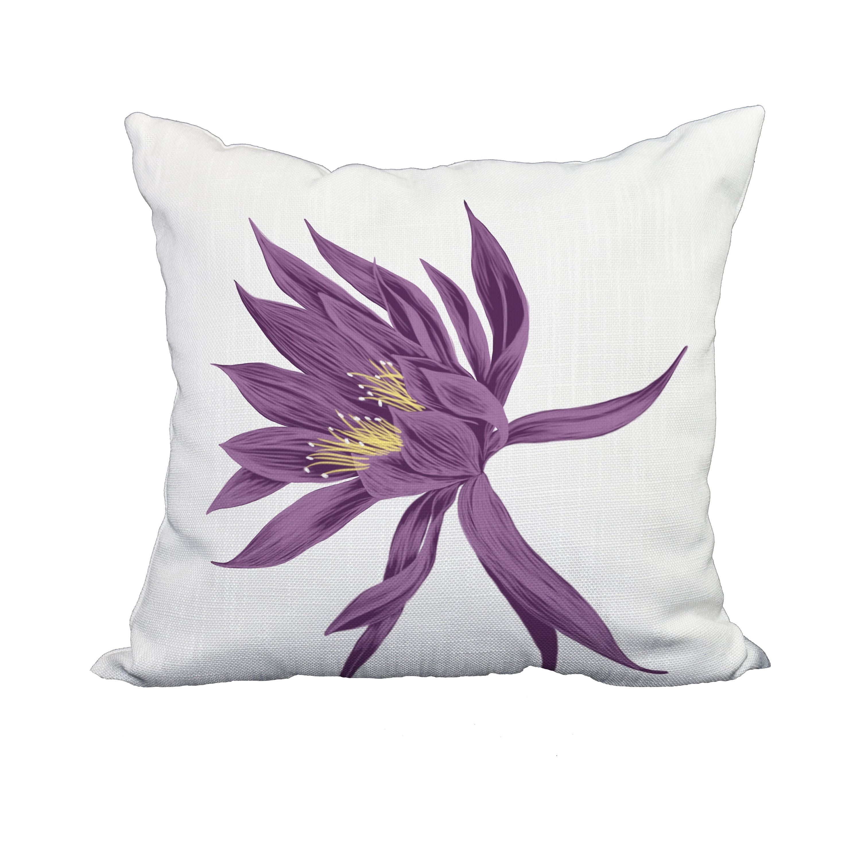 18 x 18 Inch Hojaver Purple Floral Print Decorative Polyester Throw Pillow with Linen Texture