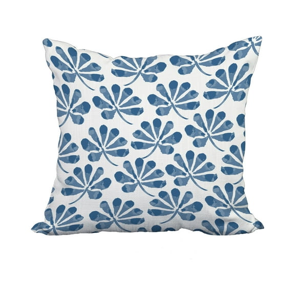18 x 18 Inch Ina Blue Floral Print Decorative Polyester Throw Pillow with Linen Texture