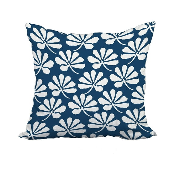 18 x 18 Inch Ingrid Blue Floral Print Decorative Polyester Throw Pillow with Linen Texture