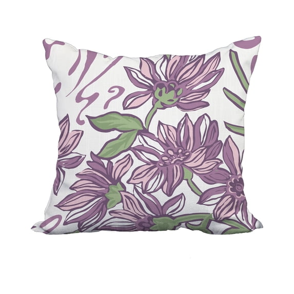 18 x 18 Inch Iona Purple Floral Print Decorative Polyester Throw Pillow with Linen Texture