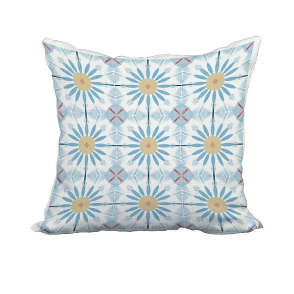 18 x 18 Inch Light Blue Geometric Print Decorative Polyester Throw Pillow with a Linen Texture