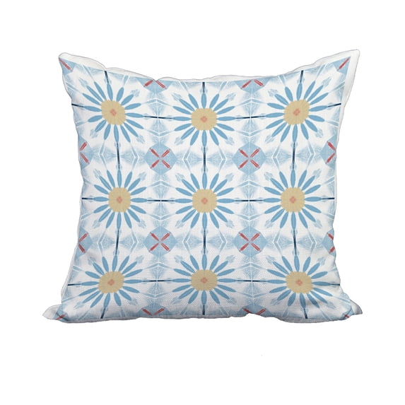 18 x 18 Inch Light Blue Geometric Print Decorative Polyester Throw Pillow with a Linen Texture
