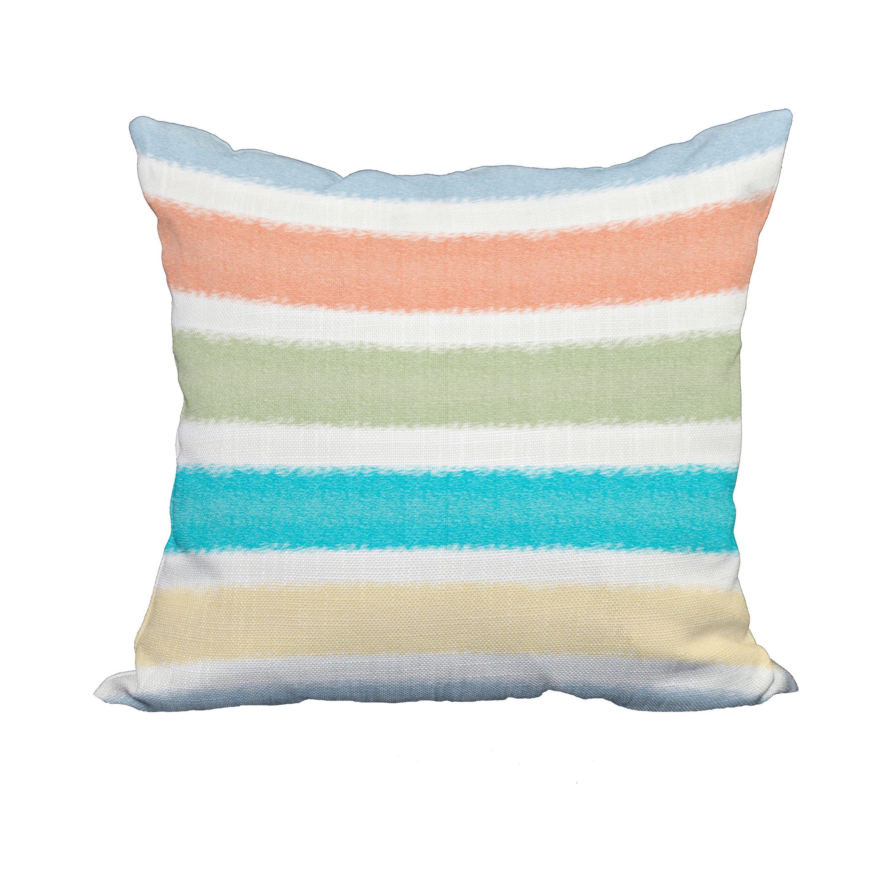 18 x 18 Inch Light Blue Stripe Print Decorative Polyester Throw Pillow with a Linen Texture