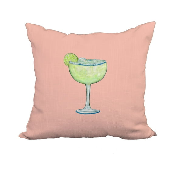 18 x 18 Inch Margarita Plain Coral Geometric Print Decorative Polyester Throw Pillow with Linen Texture
