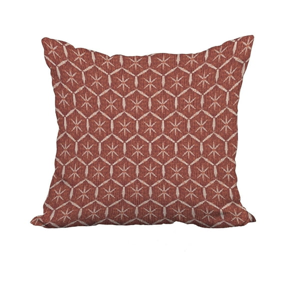 18 x 18 Inch Maroon Geometric Print Decorative Polyester Throw Pillow with a Linen Texture