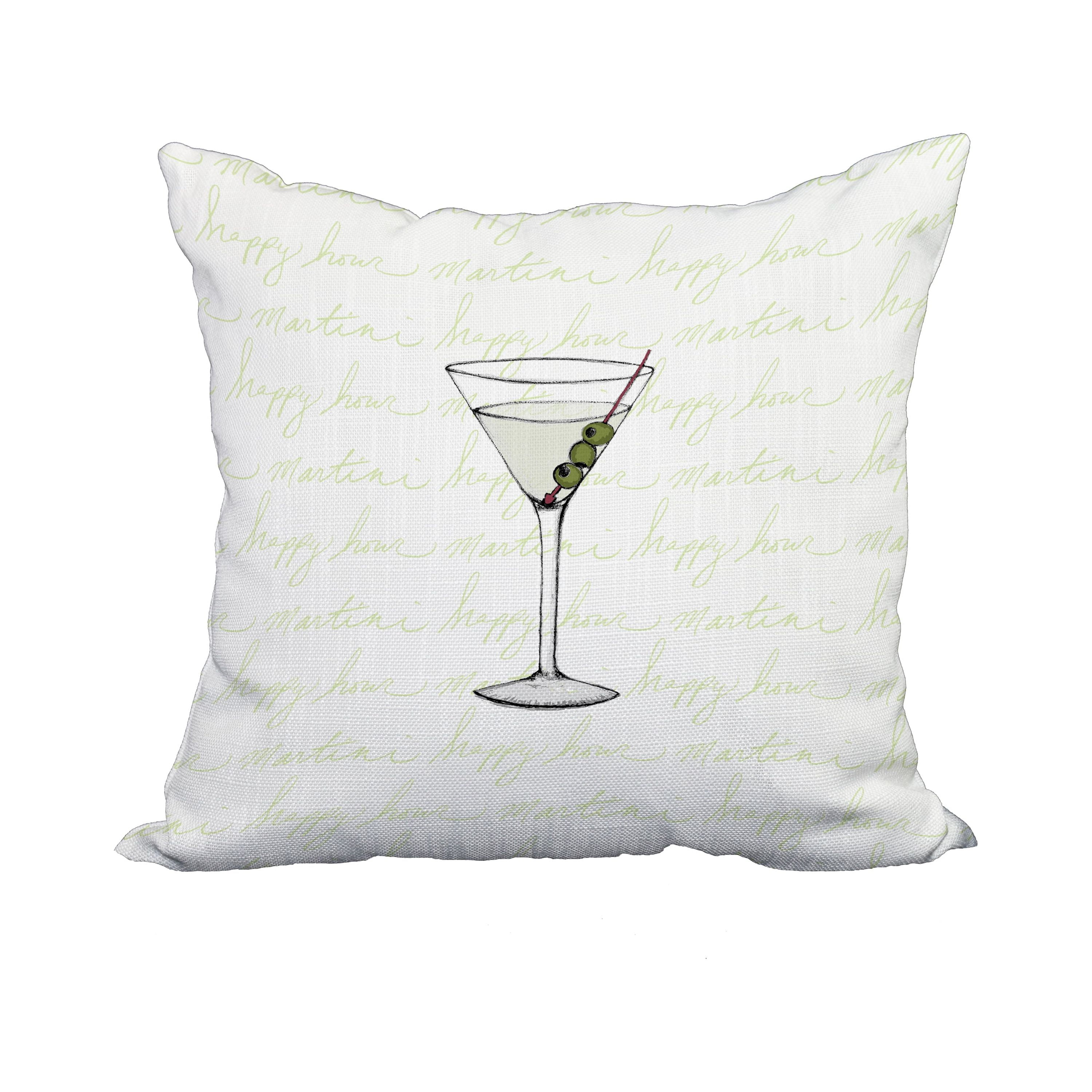 18 x 18 Inch Martini Glass Text Fade Light Green Geometric Print Decorative Polyester Throw Pillow with Linen Texture