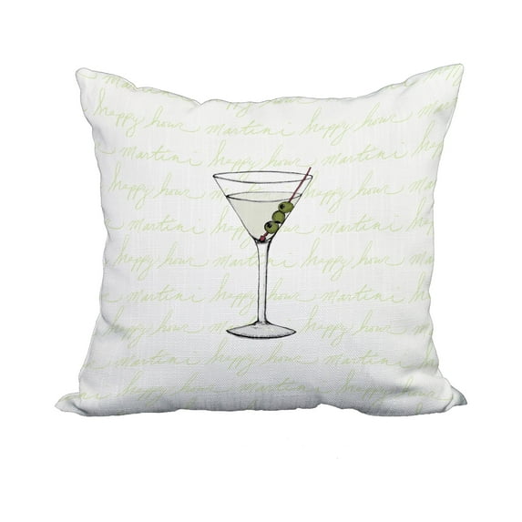 18 x 18 Inch Martini Glass Text Fade Light Green Geometric Print Decorative Polyester Throw Pillow with Linen Texture