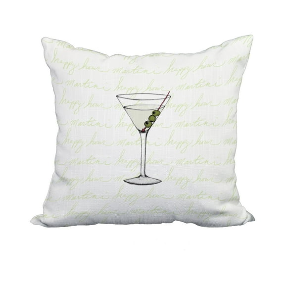 18 x 18 Inch Martini Glass Text Fade Light Green Geometric Print Decorative Polyester Throw Pillow with Linen Texture