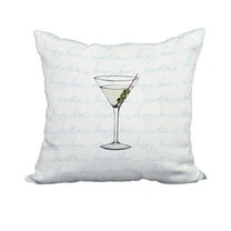 18 x 18 Inch Martini Glass Text Fade Pale Blue Geometric Print Decorative Polyester Throw Pillow with Linen Texture
