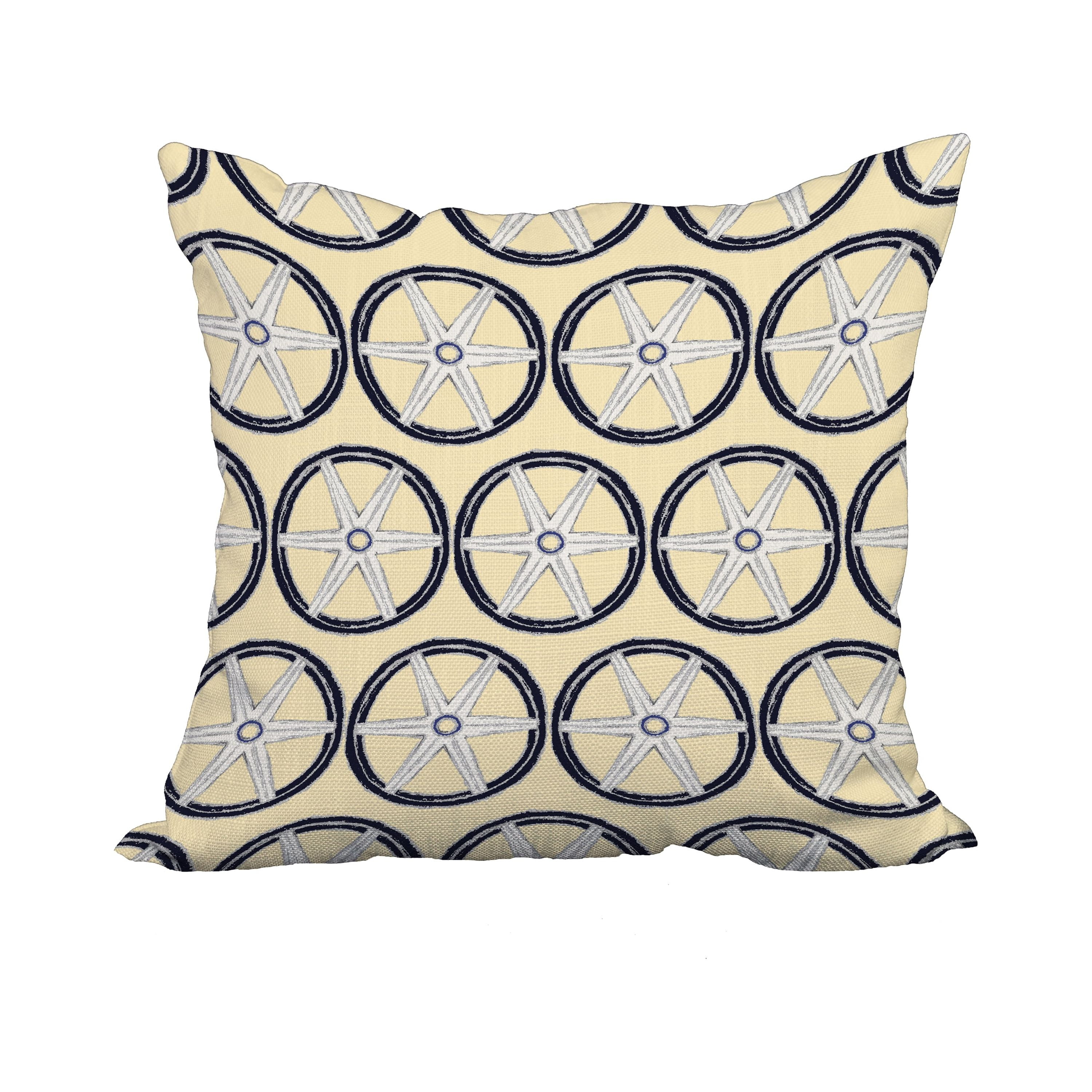 18 x 18 Inch Nautical Geo Lines Yellow Geometric Print Decorative Polyester Throw Pillow with Linen Texture