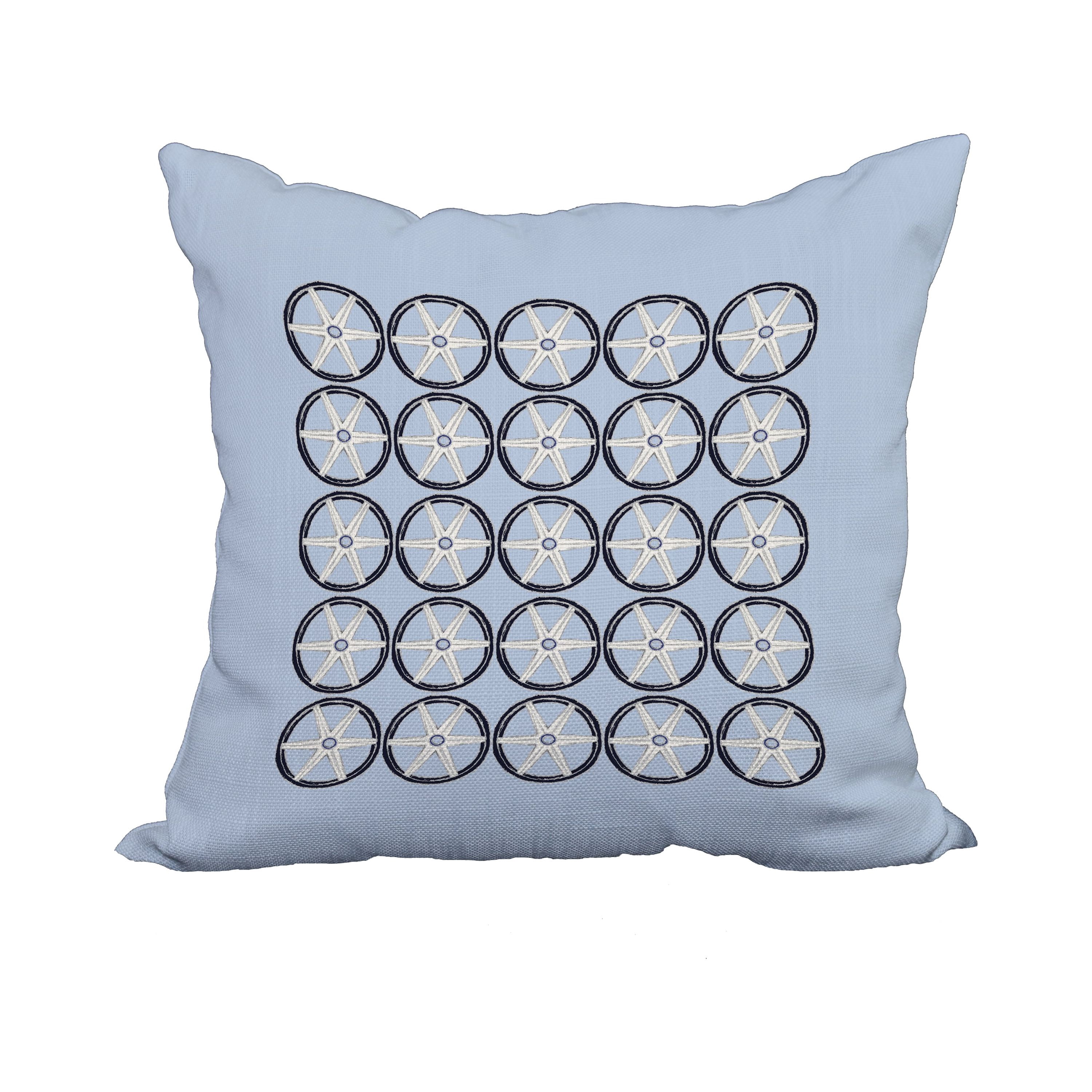 18 x 18 Inch Nautical Geo Square Blue Geometric Print Decorative Polyester Throw Pillow with Linen Texture