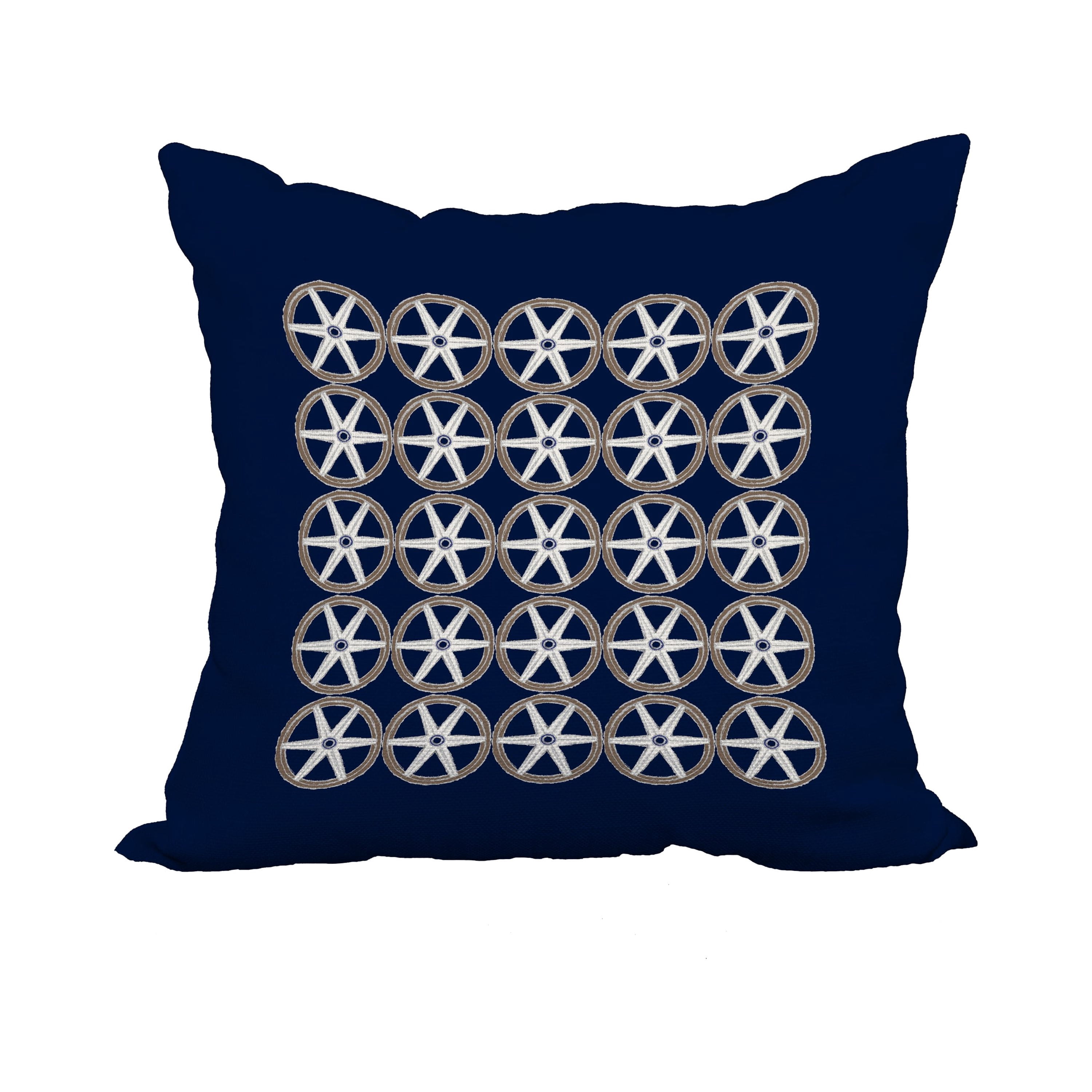 18 x 18 Inch Nautical Geo Square Navy Geometric Print Decorative Polyester Throw Pillow with Linen Texture