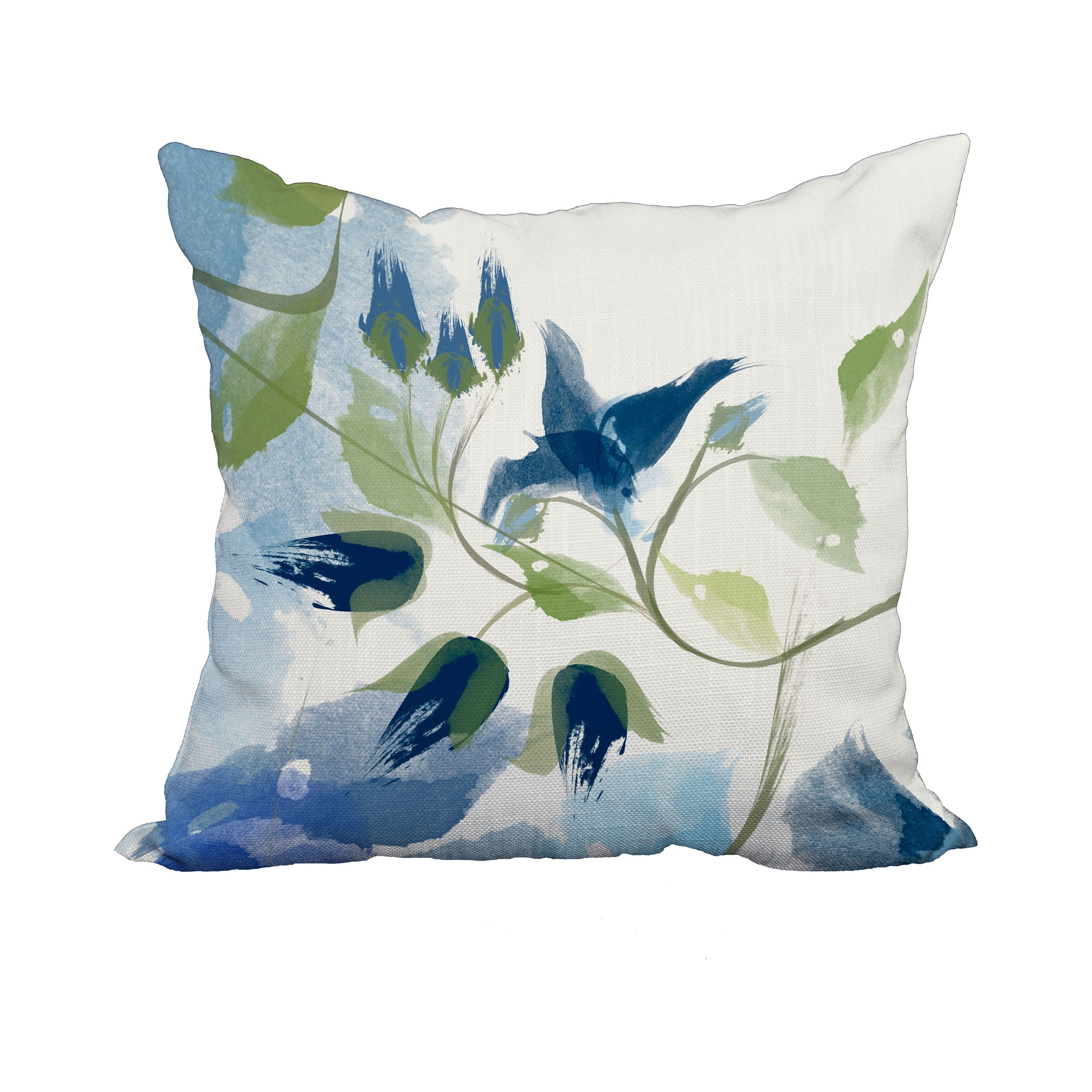 18 x 18 Inch Navy Blue Floral Print Decorative Polyester Throw Pillow with a Linen Texture