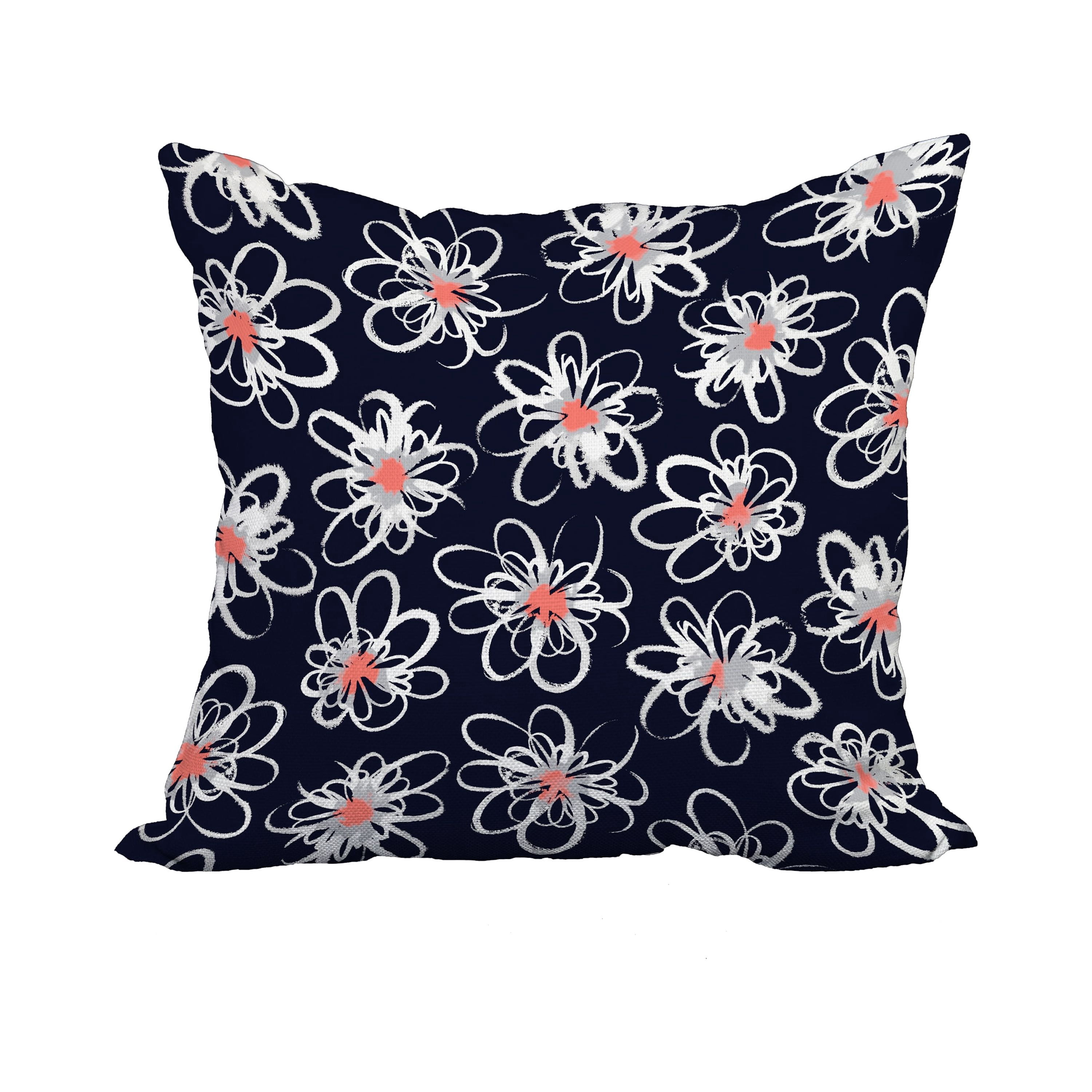 18 x 18 Inch Navy Blue Geometric Print Decorative Polyester Throw Pillow with a Linen Texture