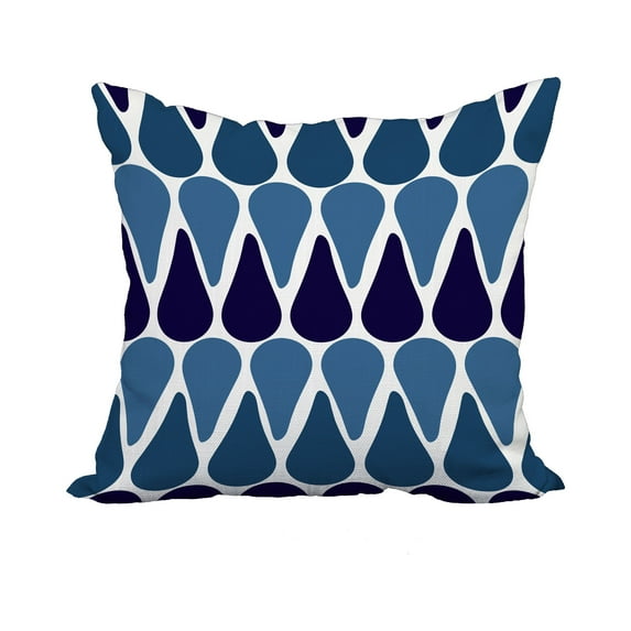 18 x 18 Inch Navy Blue Geometric Print Decorative Polyester Throw Pillow with a Linen Texture