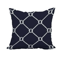 18 x 18 Inch Navy Blue Nautical Print Decorative Polyester Throw Pillow with a Linen Texture
