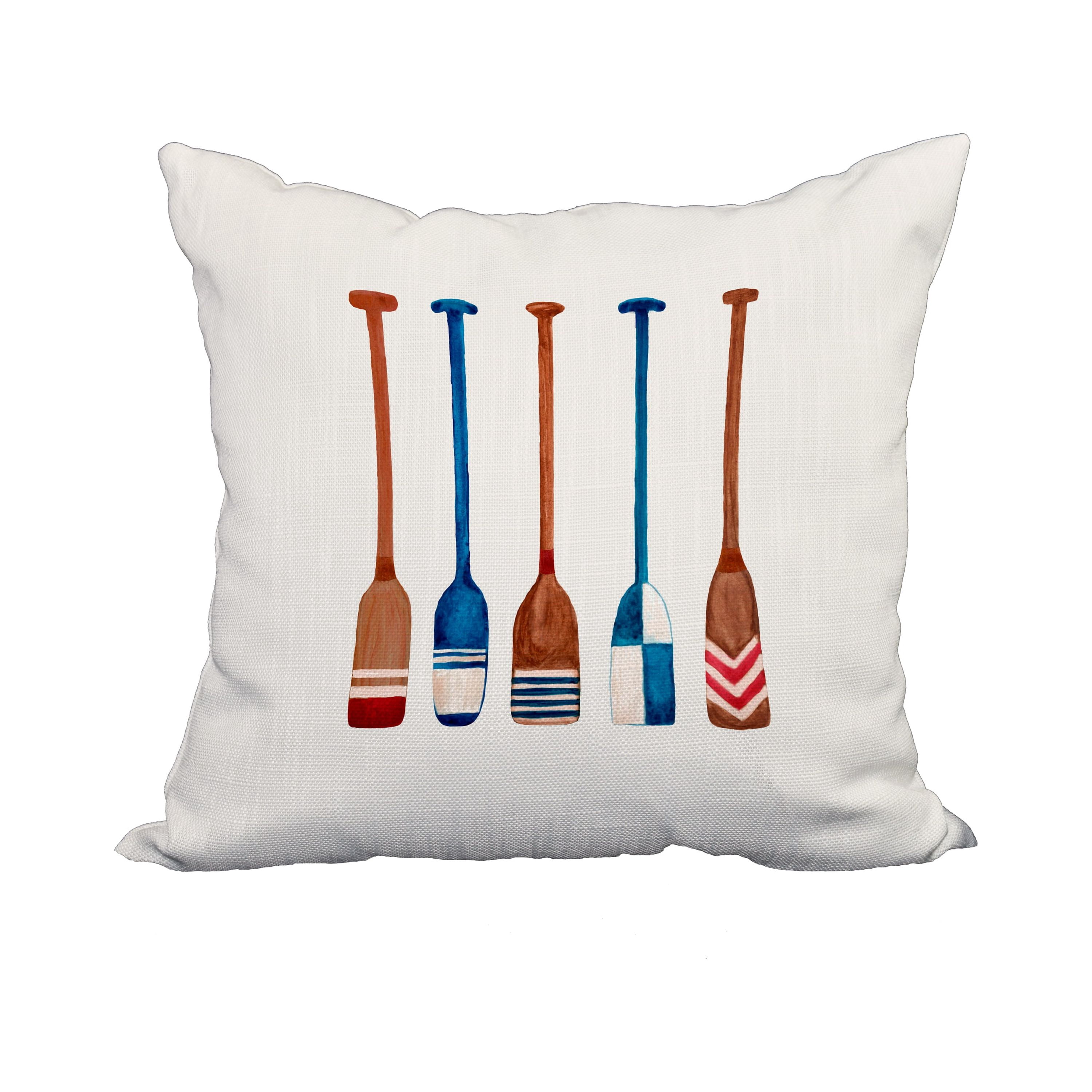 18 x 18 Inch Oar Multi Painted Ivory Geometric Print Decorative Polyester Throw Pillow with Linen Texture