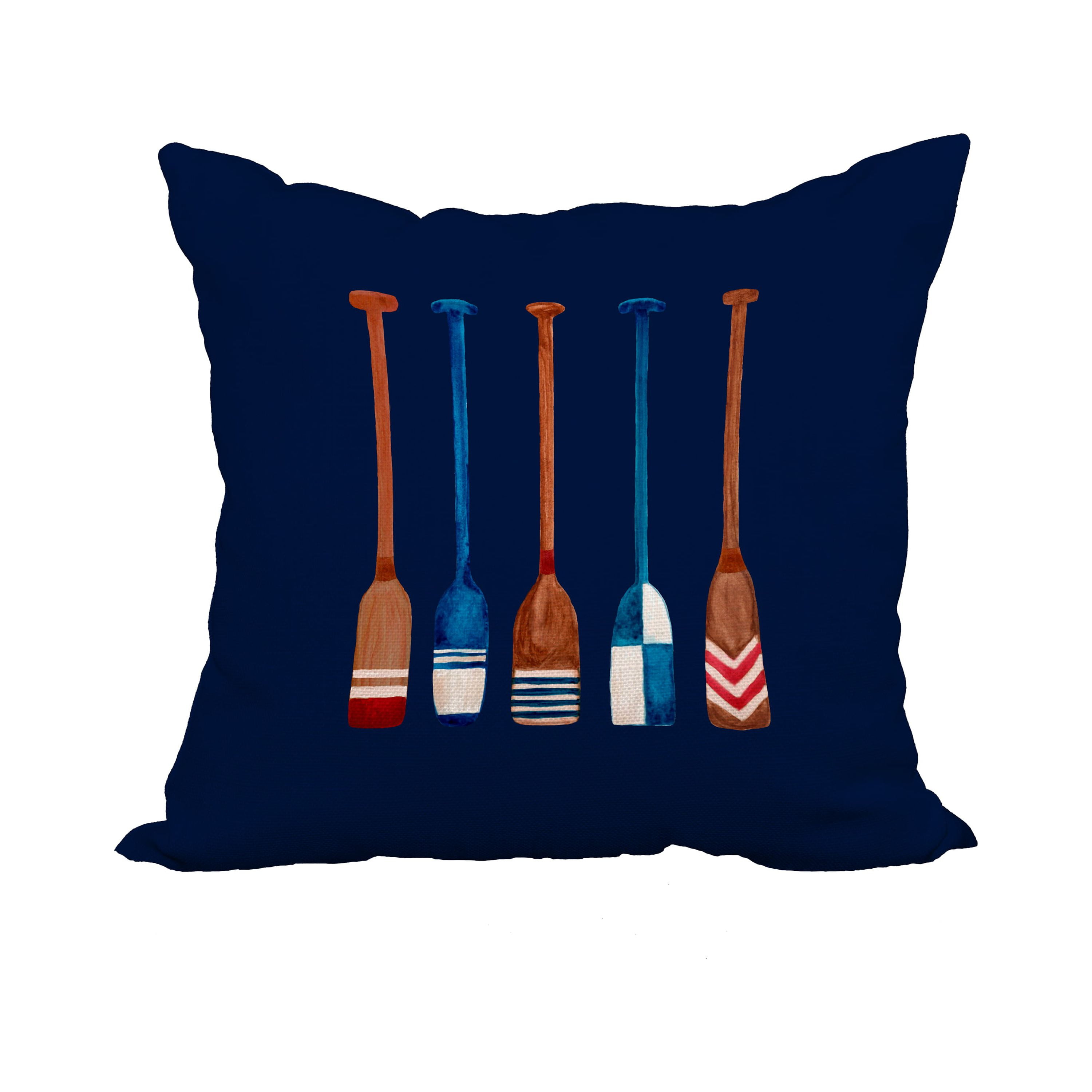 18 x 18 Inch Oar Multi Painted Navy Geometric Print Decorative Polyester Throw Pillow with Linen Texture